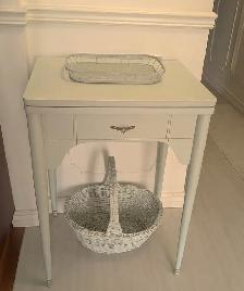 Upcycled sewing table in soft green colour
