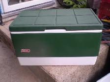 COLEMAN 38 QUART VINTAGE COOLER-GREEN STEEL SIDES- $40