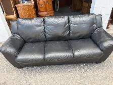 Free delivery used Black Leather 3-Seater Sofa
