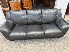 Free delivery used Black Leather 3-Seater Sofa - Photo 2