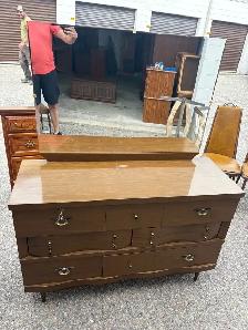 Free delivery used Vintage Wooden Dresser with Mirror - Photo 8