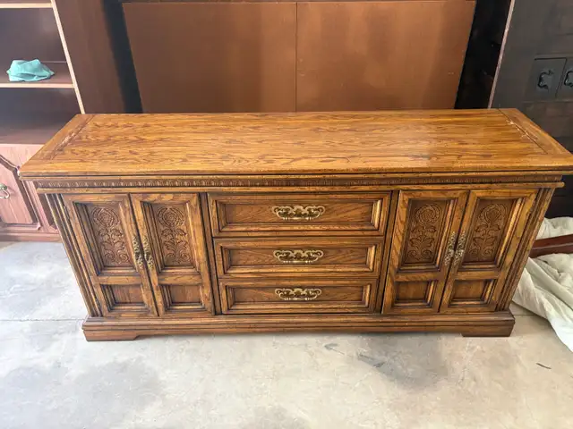 Free delivery used Vintage Oak Dresser with Drawers and Cabinets