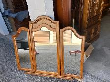 Free delivery used Wooden Tri-Fold Vanity Mirror
