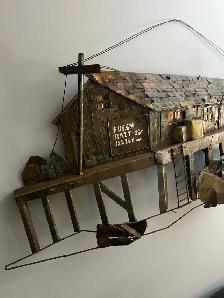 Free delivery used Rustic Metal Fishing Shack and Boat Wall Art - Photo 2