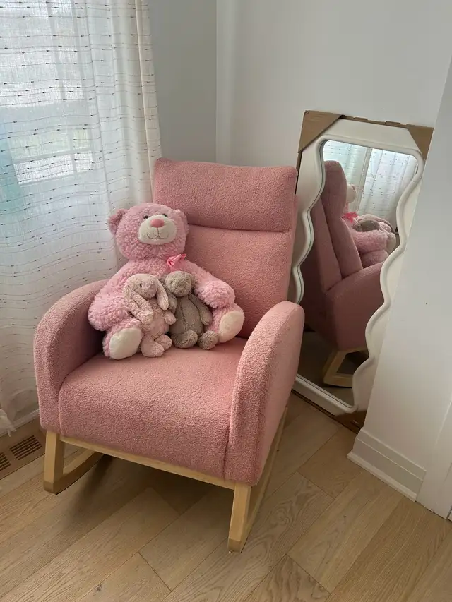 Pink Bouclé Kids Rocking Chair | Nursery & Reading Chair