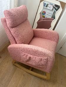Pink Bouclé Kids Rocking Chair | Nursery & Reading Chair - Photo 2