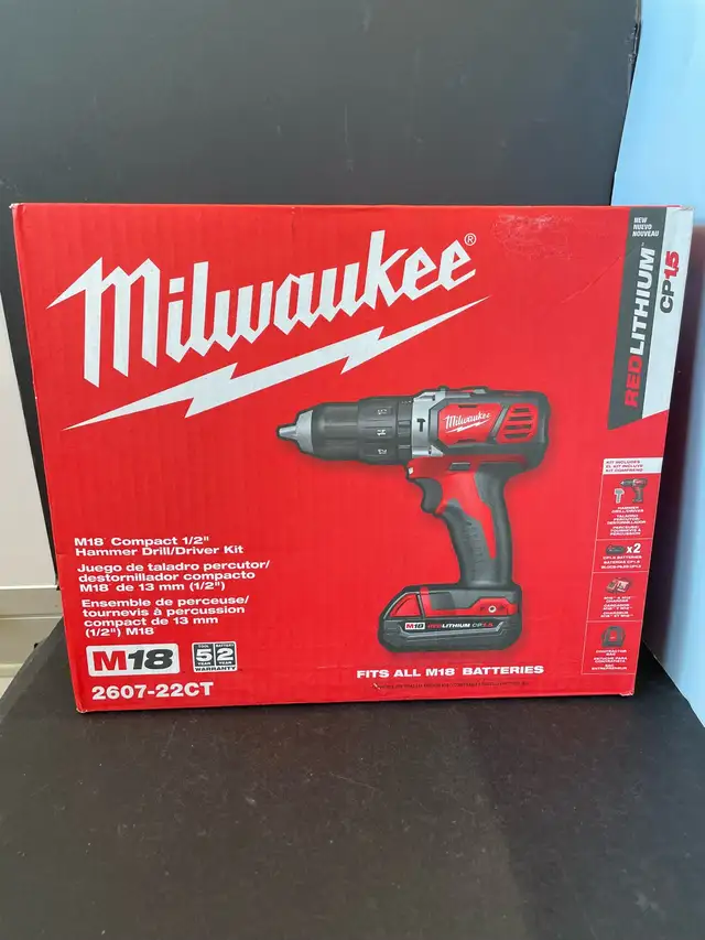 MILWAUKEE M18 COMPACT1/2" HAMMER DRILL/DRIVER KIT 2607-22CT