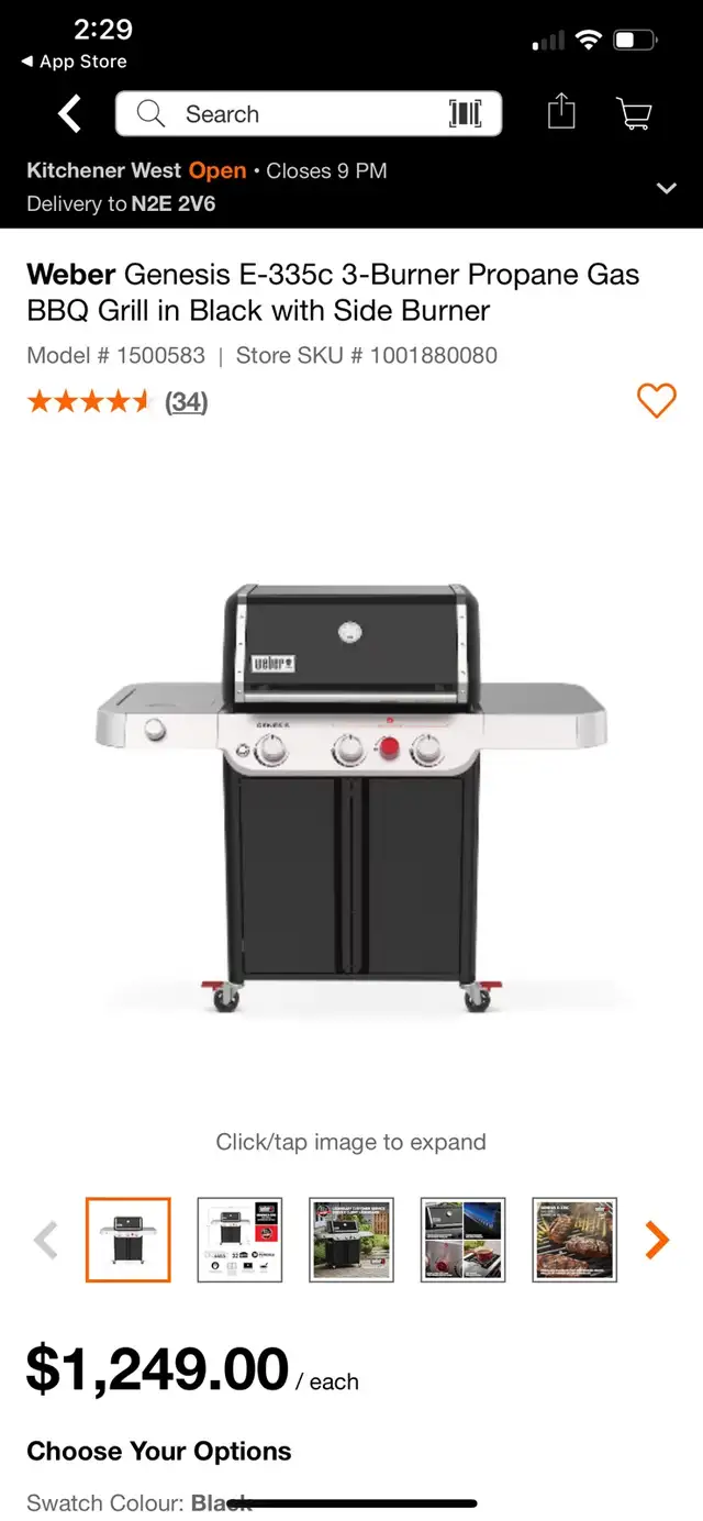 Weber Genesis E-335c 3-Burner Propane Gas BBQ Grill in Black wit