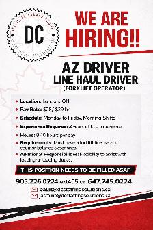 Hiring AZ Line Haul Drivers (Forklift Operators)