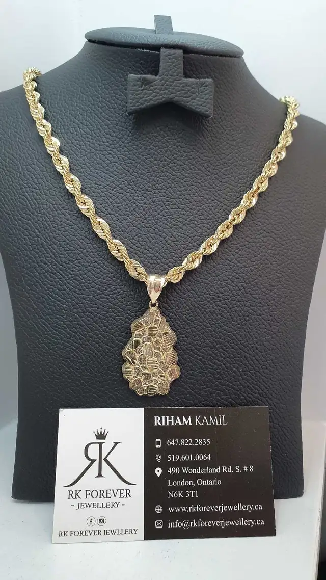 10 yellow gold chain & pendant # 415_2
