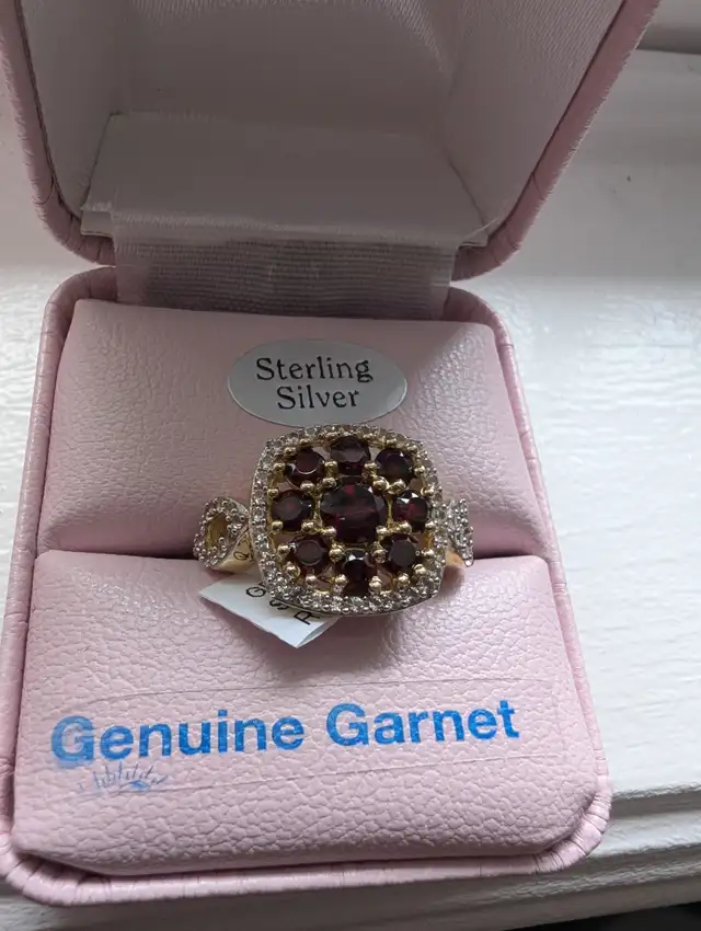 Brand New Gold Plated Silver Natural Garnet Ring For Sale