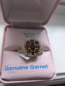 Brand New Gold Plated Silver Natural Garnet Ring For Sale