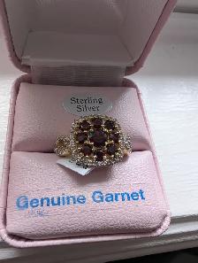 Brand New Gold Plated Silver Natural Garnet Ring For Sale - Photo 2