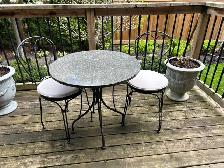 Outdoor Granite Top Table with 2 Wrought Iron Chairs - Photo 2