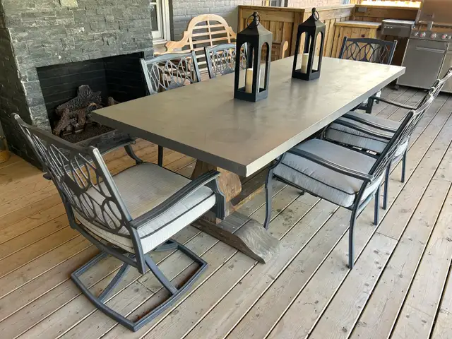 Painted Zinc Top Dining Table and 6 Outdoor Chairs