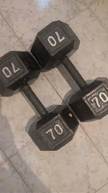 70 lb Cast Iron Hex Dumbbells Pair - Photo 2