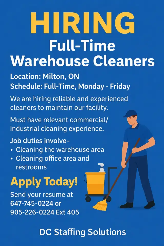 Hiring Warehouse General Labor and Cleaner