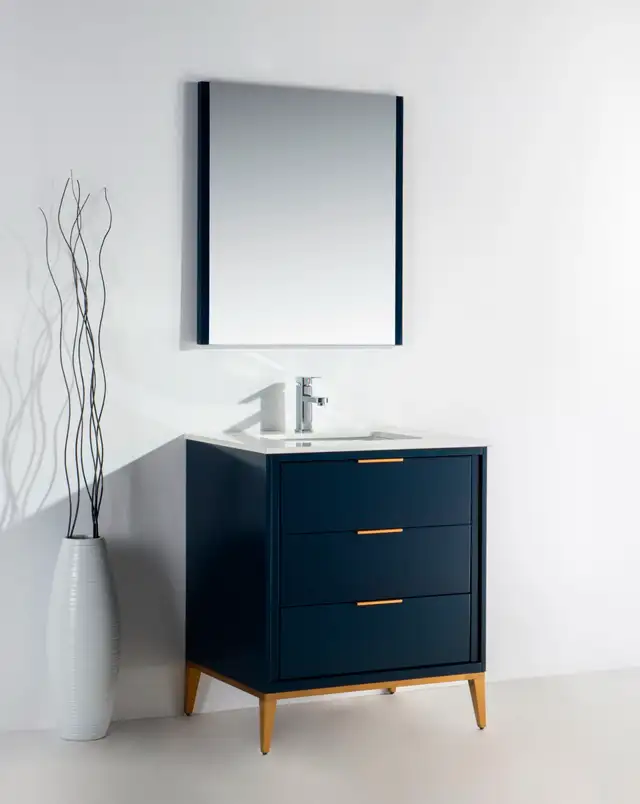 36' Navy Blue & Gross White vanity with sink & countertop