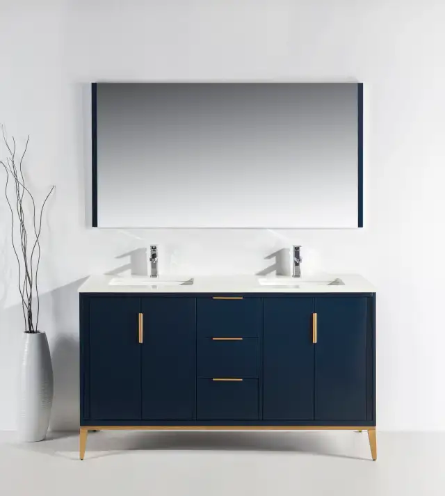60' Navy Blue & Gross White vanity with sink & countertop