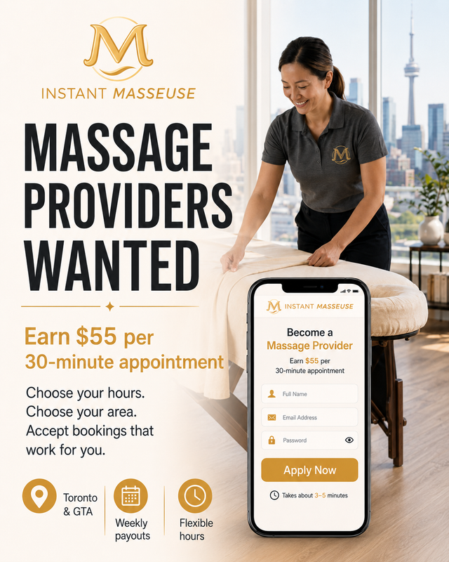 Mobile Massage Providers Wanted - Toronto GTA - $55/30 Min