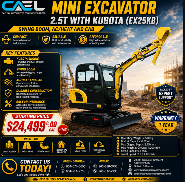 NEW CAEL  Excavator 2.5 Ton Kubota Engine certified &WarrantyCe