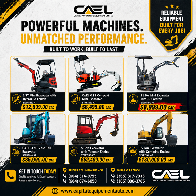 Finance! New CAEL Excavators different sizes CERTFIED & WARRANTY