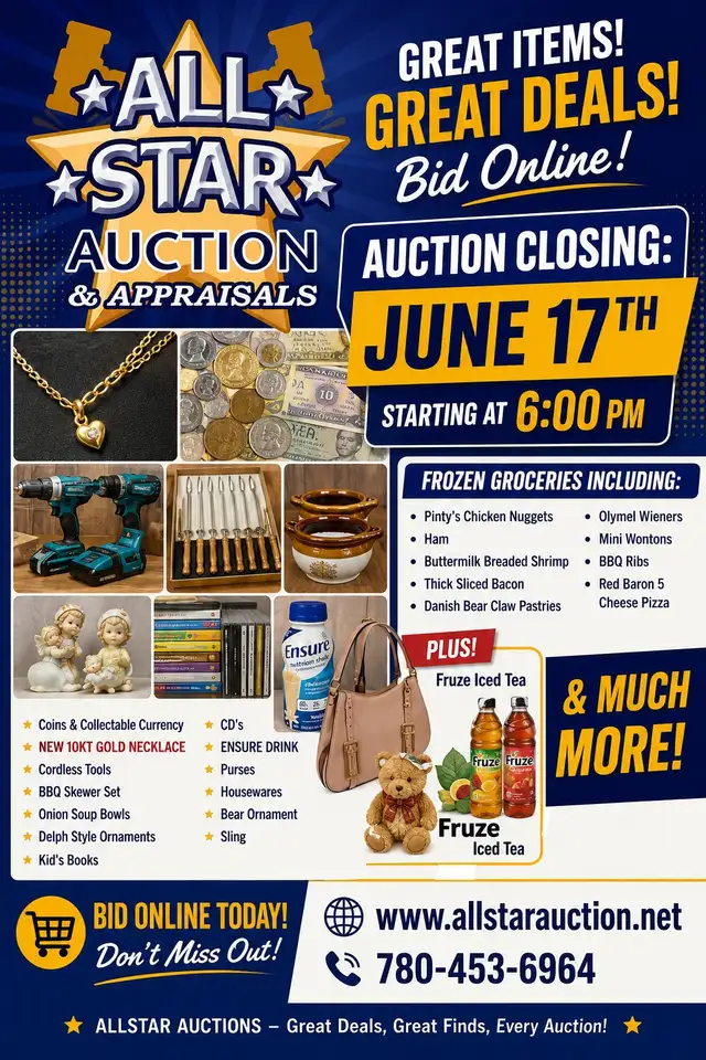 EDMONTON:  Timed Online Consignment Auction - June 17th @ 6 pm