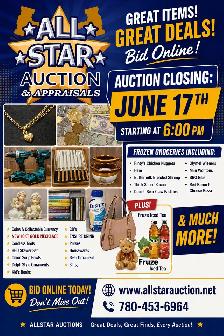 EDMONTON:  Timed Online Consignment Auction - June 17th @ 6 pm