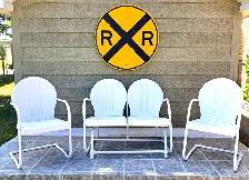 VINTAGE STEEL METAL PATIO SET GLIDER AND CHAIRS SET