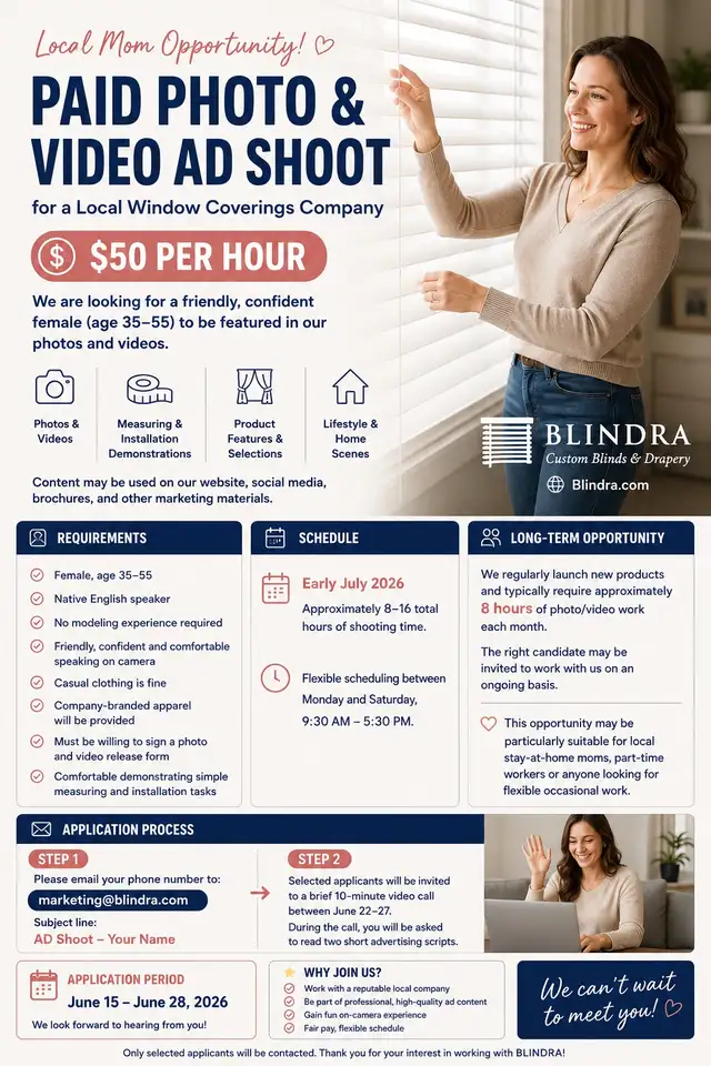 hiring part-time PHOTO & VIDEO AD SHOOT