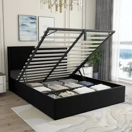 queen size lift up storage bed frame - black