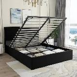 queen size lift up storage bed frame - black