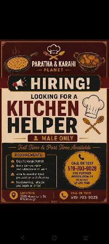 Hiring: Kitchen Helper at Paratha & Karahi Planet