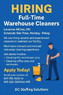 Hiring warehouse cleaners and order picker forklift operators