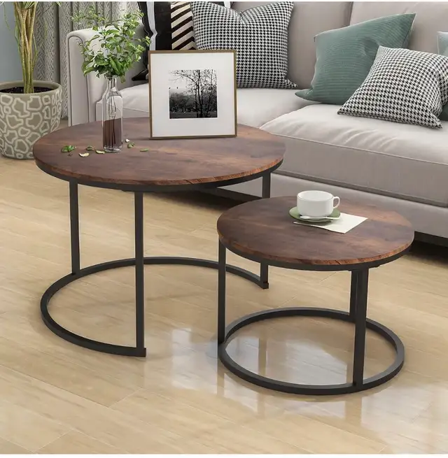 Nesting Coffee Table Set of 2 – Round Industrial Style
