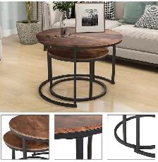 Nesting Coffee Table Set of 2 – Round Industrial Style - Photo 3