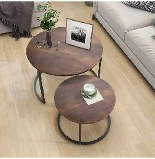 Nesting Coffee Table Set of 2 – Round Industrial Style - Photo 4