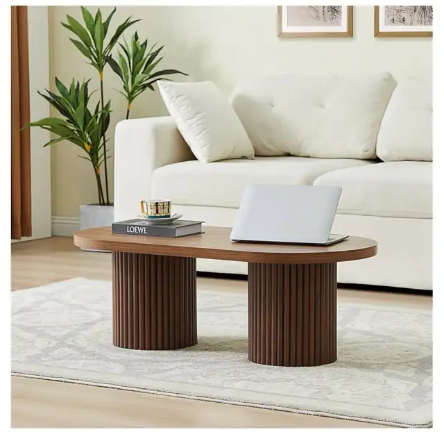 AVZEAR Fluted Oval Coffee Table – Walnut Finish