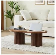 AVZEAR Fluted Oval Coffee Table – Walnut Finish