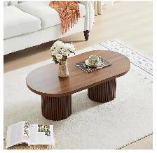 AVZEAR Fluted Oval Coffee Table – Walnut Finish - Photo 3