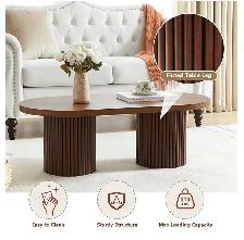 AVZEAR Fluted Oval Coffee Table – Walnut Finish - Photo 4