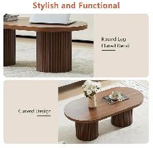 AVZEAR Fluted Oval Coffee Table – Walnut Finish - Photo 5