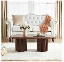 AVZEAR Fluted Oval Coffee Table – Walnut Finish - Photo 6