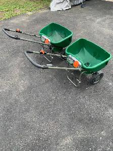 two deluxe Scott fertilizer spreaders/ 90.00 each