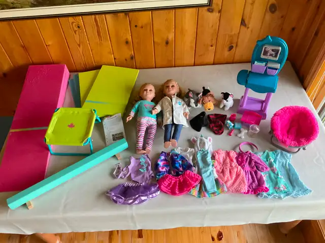 Two 18" dolls and accessories