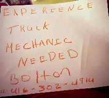 Experienced Truck Mechanic Needed