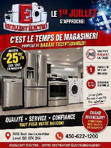 25 % de rabais sur nos combos( frigo , four ,laveuse ,sécheuse )