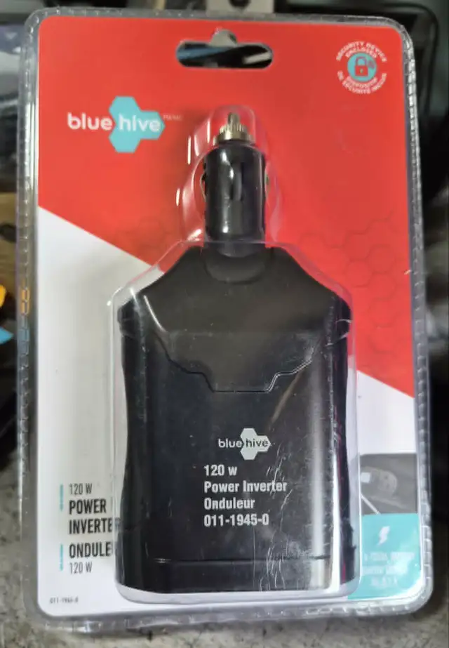 NEW BLUE HIVE 120W CAR POWER INVERTER – 12V TO 120V – 1 AC/2USB