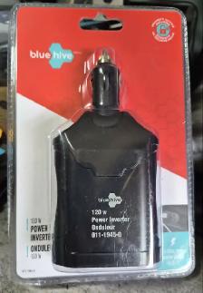 NEW BLUE HIVE 120W CAR POWER INVERTER – 12V TO 120V – 1 AC/2USB