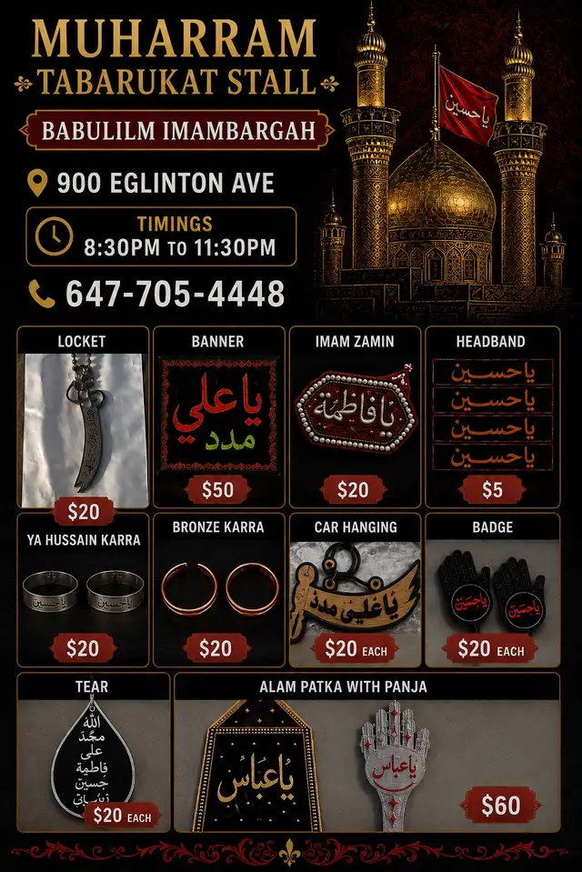 Muharram Tabarrukat Stall | Lockets, Banners, and more